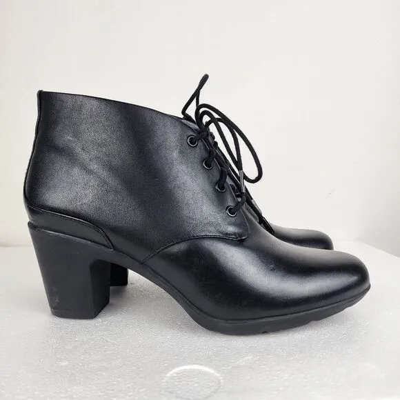 Clarks Artisan Lucette Drama Bootie Black Leather Lace-up Heels Women's Size 9.5