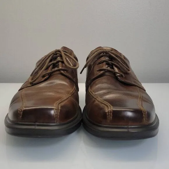 ECCO Dress Shoes Men EU 44 US 10 Brown Helsinki Leather Derby Lace Up Square Toe